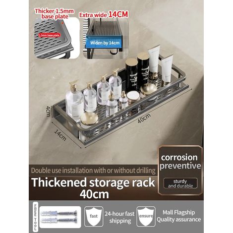 Étagère murale en aluminium gris épais (40 cm) pour salle de bain, rangement pour shampoing, organisateur de cuisine. (1/5)