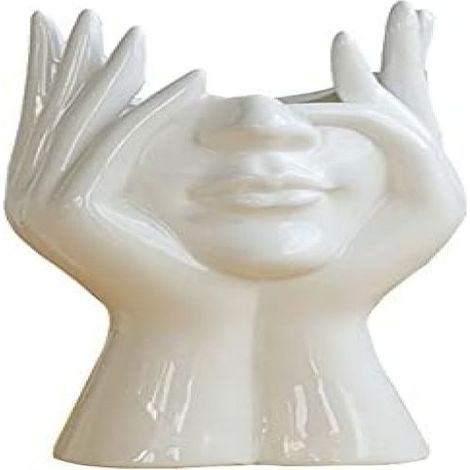Tete De Vase - Céramique - Visage Humain - Pour Plantes Succulentes - Décoration Intérieure - 1 Pièce (1/5)