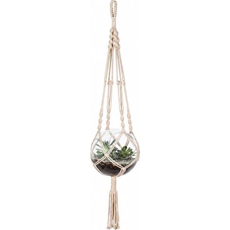 Panier suspendu en macramé, fibre pour jardin et balcon, style bohème européen, 18 cm de diamètre (1/5)