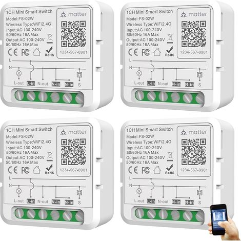 Lot de 4 modules d'interrupteur intelligents 2 voies - Interrupteur Smart Life mat - Mini interrupteur intelligent compatible avec , Smart Life, Tuya, interrupteur d'éclairage intégré (1/5)