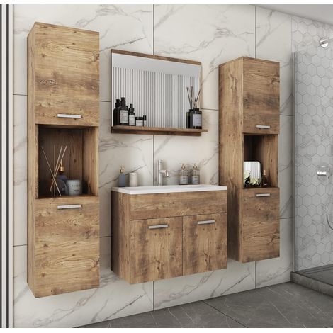 Ensemble de meubles de salle de bain MONTREAL XL – Lavabo inclus – Panneaux stratifiés 15mm – 2 armoires hautes avec miroir – Piaski (1/3)