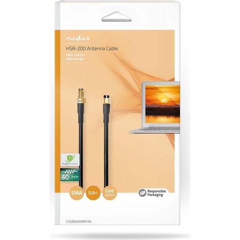 Nedis Antennenkabel / SMA-Stecker / SMA-Buchse / Vergoldet / 50 Ohm / Doppelt geschirmt / 10.0 m / Rund / PVC / Schwarz / Box