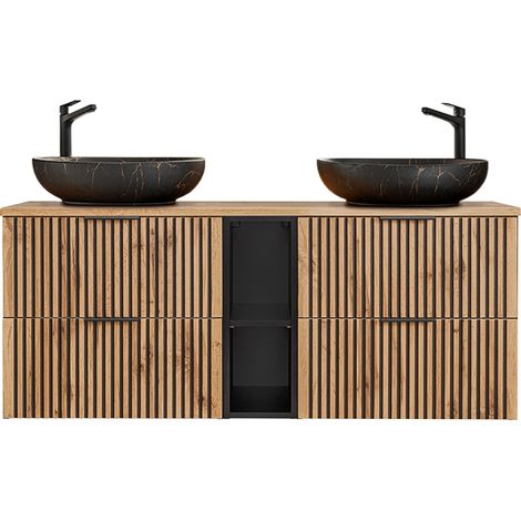 Mueble doble lavabo 140cm 2 compartimientos Gaia Madera y Negro - Lavabo Negro