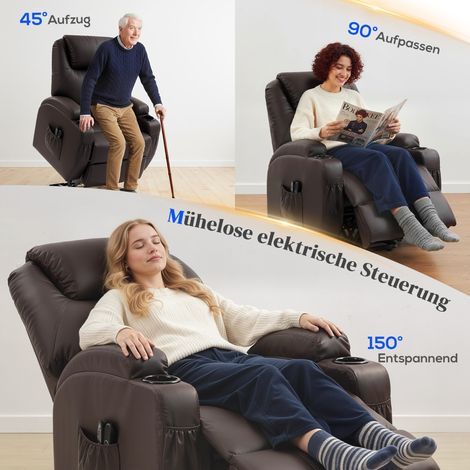 Fauteuil relax inclinable électrique avec repose-jambes, télécommande, porte-verre et dossier ajustable, marron (1/4)