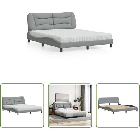 vidaXL Matelas en mousse -  Lit avec matelas Hvar gris clair 160x200 cm tissu (1/5)