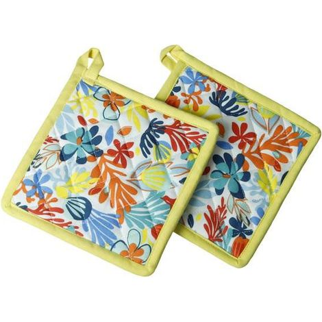Brandani Tahiti set 2 presine quadrate cotone decoro floreale (1/2)