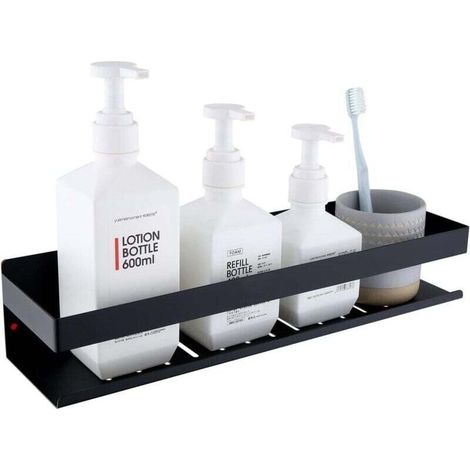 Cesta de ducha autoadhesiva de 3 piezas, estante de baño sin taladro, cesta de ducha adhesiva de acero inoxidable SUS304, negro mate, 40 cm - Crezuo