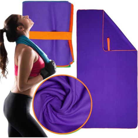 Toalla de secado rápido para entrenamiento, gimnasio y fitness, 80x130 cm, microfibra, color morado. (1/5)