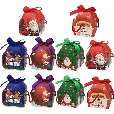 Lot de 10 boîtes cadeaux chics de Noël en forme de pommes, pour emballer des bonbons (styles assortis)-11X9.5cm (1/2)