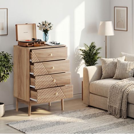Commode 60x40x90 cm couleur chêne – 4 tiroirs, rangement polyvalent (1/5)