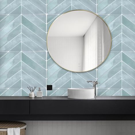 Lot de 10 autocollants pour carrelage mural 3D en vinyle imperméable et anti-éclaboussures pour mur de salle de bain et cuisine - 29 x 22,9 cm - Bleu (1/5)