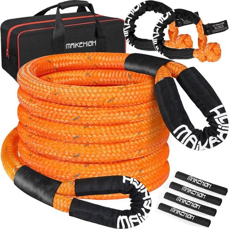 Câble de remorquage cinétique 25,4T avec 2 manilles souples, 9m, orange, pour 4x4 et SUV (1/5)