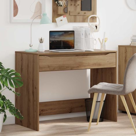 Bureau avec tiroir pour télétravail en bois d’ingénierie chêne artisanal 100 x 50 x 78 cm - PANGIVO (1/5)