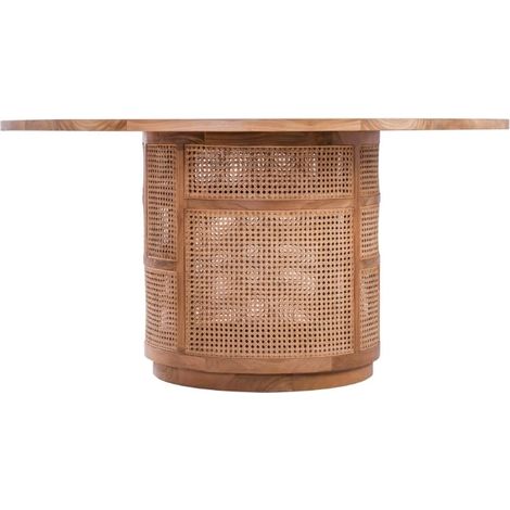 Table repas ronde teck et rotin 150cm COLONIAL - 150x150x75 cm - Kayu Meuble (1/5)