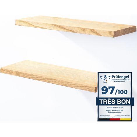 Étagère murale en bois massif 2 étagères 42cm – Fixation invisible – Pour salon, chambre, couloir – Couleur foncé – Lamo Manufaktur