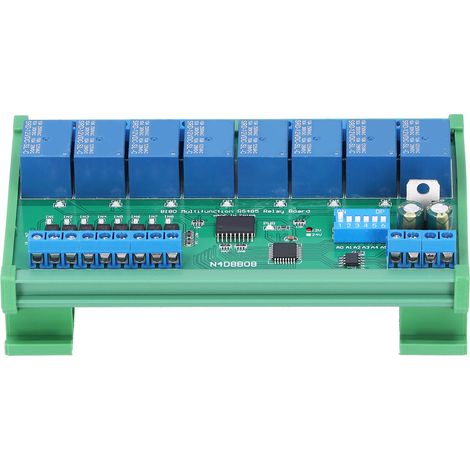 Module RS485 8 entrées 8 sorties relais Modbus RTU, carte extension API, boîtier rail DIN35, 12V avec coffret N4D8B08-R (1/5)