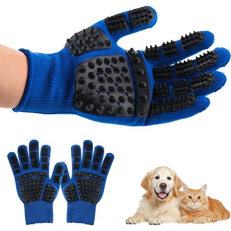 Lot de 2 Gant Anti Poils Animaux, Gants Brosse Anti Poils Animaux, Gant Poil Chat avec des Dentelures Épaissies, Bleu Gants de Massage pour Chien, Brosse, Épilation en Douceur et Massage (1/5)