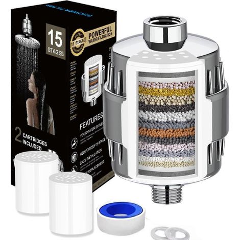 Filtre de douche à 15 étapes avec vitamine C, filtre anticalcaire, adoucisseur d'eau de douche avec cartouches filtrantes remplaçables pour éliminer l'eau dure, C (1/5)