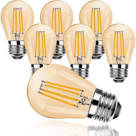 4W Ampoule LED Dimmable Vintage,E27 G45 à Filament Mini LED Blanc Chaud 2700K,Remplacement de l’ampoule 40W,400LM,E27 Lampe Edison,Angle de faisceau 360 °,Ambre rétro,Lot de 6 (1/5)