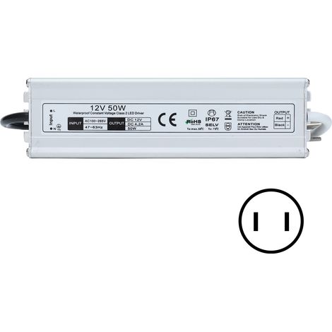Alimentation LED étanche IP67 100‑265V 50W pour bandeaux lumineux, transformateur 12V avec prise US (1/5)