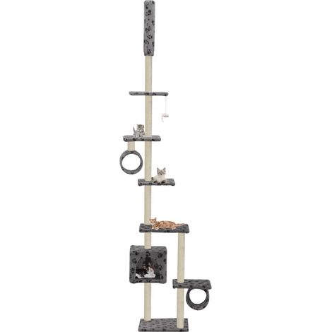 Árbol para gatos rascador caseta para gatos peluche de sisal 260 cm gris estampado de huellas de patas 3702110