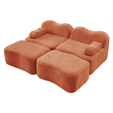 Canapé modulable 2 places (incluant 2 poufs) conception sans structure rigide en mousse haute densité 32D doté de coussins d'accoudoirs amovibles adapté aux salons et aux appartements conception a (1/5)