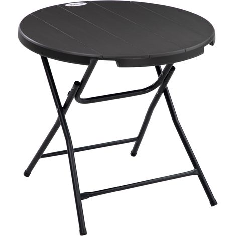 Mesa de jardín redonda plegable para 4 personas Ø80 cm con efecto madera gris oscuro HOMVRA (1/5)