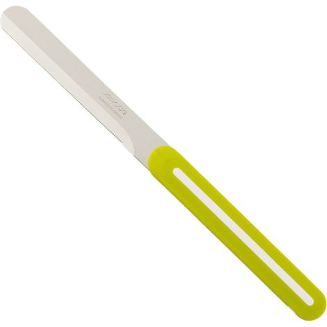 Cuchillo de mesa, Arcos, Línea 373651 de 100 mm, hoja NITRUM con filo microperlado y mango PP de doble inyección para cortar alimentos en casa, oficina o exterior, color verde (1/5)