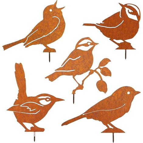 5 Pièces Oiseaux Decoratifs, Oiseauxs Rouillé Décoration de Jardin pour ArbreOiseaux Rouillés avec Vis, Déco Jardins Métal Rouillé pour Terrasse Décoration de Jardins Yard Paysage, Les Patios (1/4)