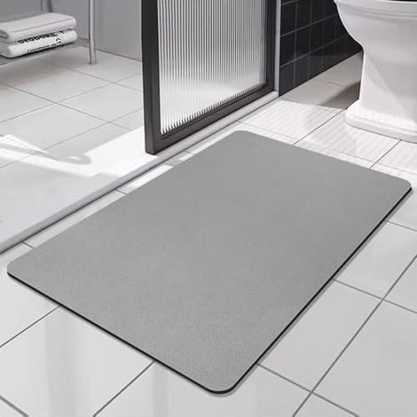 Tapis de Bain Antidérapant Super Absorbant Diatomite Tapis Salle de Bain Microfibre, Microfibre de Doux Séchage Rapide, pour Portes de Salle de Bains, Salon, Gris, 40x60cm (1/5)