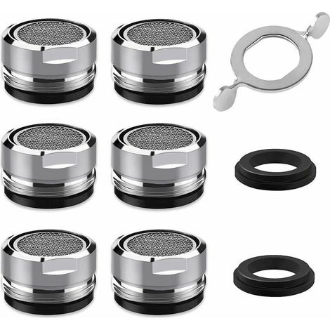 Mousseur Robinet M24, 6 Pièces Aerateur Robinet Economie Eau Avec Filtre en Acier Inoxydable et ABS, comprendre 8 joints et 1 clé à Mousseur chromée pour Robinet Lavabo de Salle de Bain et Cuis (1/4)