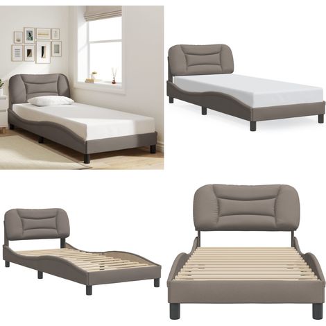 Cadre de lit sans matelas taupe 90x200 cm tissu - Lit Plateforme - Lit Double - Cadre De Lit - Literie - Meuble Chambre - Home & Living (1/5)