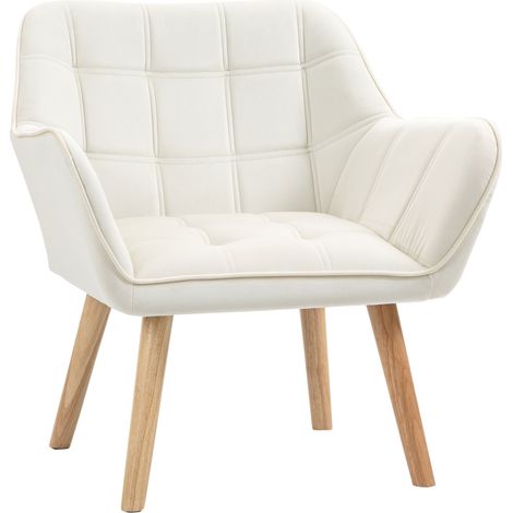 Fauteuil salon NAVIK bois et velours crème (1/5)