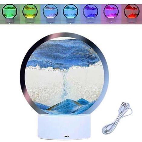 Lampe de Table de sablier 3D mouvant Peinture au sable 3D LED 7 couleurs, verre rond, sablier, veilleuse, décor de salon et chambre (1/4)