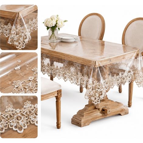 1 Pièce Bordure Brodée Nappe de Table en PVC Imperméable Essuyable Antidérapante 140 x 200 cm 0,5 kg Salle à Manger Cuisine (1/5)