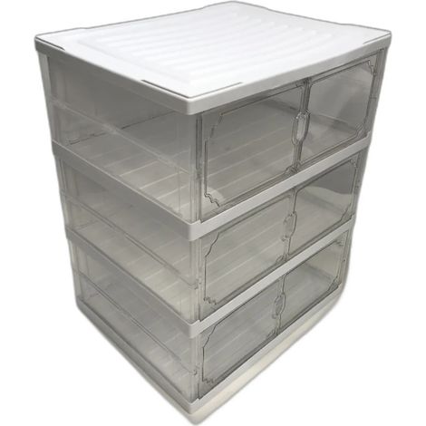 Boîte de rangement à chaussures transparente à 3 niveaux avec tiroirs empilables, organisateur de chaussures blanc (1/5)