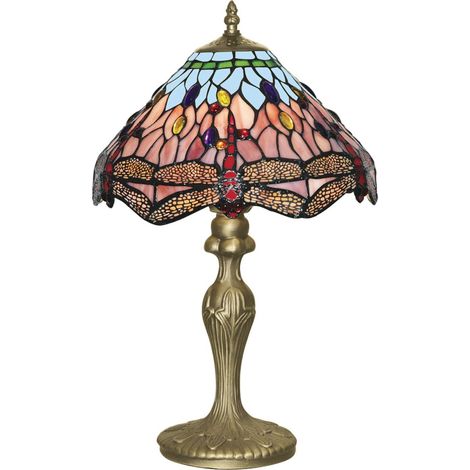 Lampe de table métal verre 45 cm en laiton coloré E27 style Tiffany