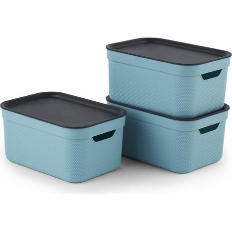 Set di 3 scatole decorative con coperchio A5 JIVE, colore: turchese (1/3)