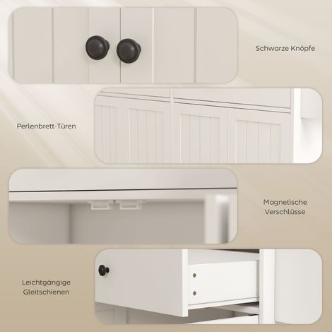 Îlot de cuisine roulant blanc, 2 tiroirs, 2 placards, déplaçable, étagère à épices, porte-serviettes, porte-couteaux, MDF (1/5)