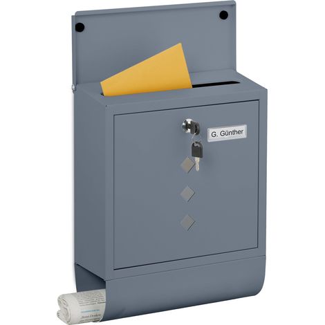Boite aux Lettres, métal, 4 clés, Porte-journaux, Design Sobre, H x L x P : 38 x 31 x 14 cm, Anthracite (1/5)