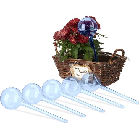Relaxdays Sfere per Irrigazione, Set da 6, HxD: 28x8 cm, Irrigatori da 250 ml per Piante e Fiori in Vaso, Plastica, Blu