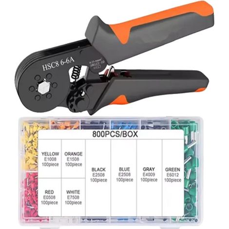 Kit di attrezzi per crimpatura, design ergonomico, compatibilità versatile, HSC8 6-6A 800 pezzi (1/2)