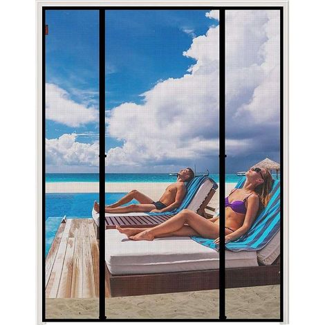 Cortina mosquitera magnética autoadhesiva para puerta, 170x222cm, gris.