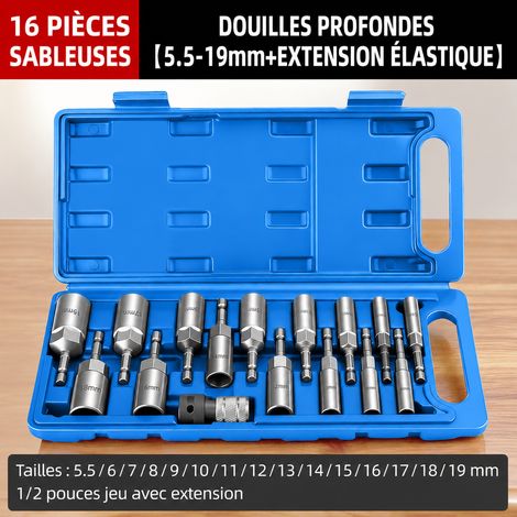 Coffret de 16 douilles hexagonales profondes 80mm sablées pour visseuse et clé à chocs 16 pièces 80mm 2 1 kg – Livraison gratuite
