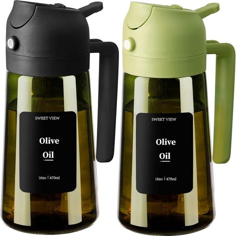 Set di 2 spray per olio e dispenser per olio - vetro resistente alla luce da 470 ml per cucina, friggitrice ad aria, cottura, insalata e barbecue (1/5)