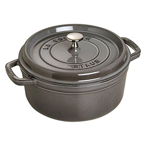 STAUB- Cocotte en Fonte Émaillée avec Couvercle, Tous feux dont induction, 5 à 7 personnes, Ronde, 28 cm, 6,70 L, 7,7 kg, Gris Graphite (1/4)