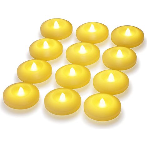 Lot de 12 bougies flottantes à LED sans flamme avec piles activées par l'eau pour mariage, maison, fête, centre de table, vases, baignoire, extérieur, piscine, étang (blanc chaud)