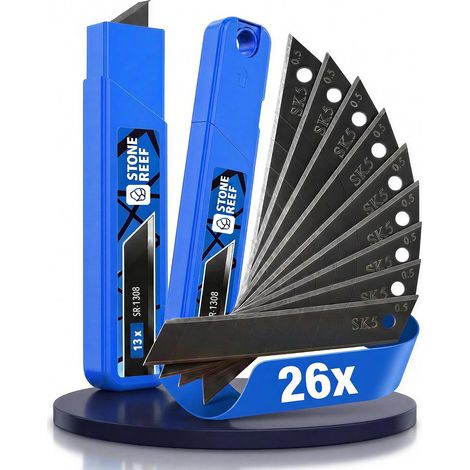 Lames de rechange pour cutter 18 mm – 26 lames noires – Acier au carbone SK5 – Lames sécables extra tranchantes – Compatibles avec les cutters, les couteaux à moquette et les outils professionnels (1/5)