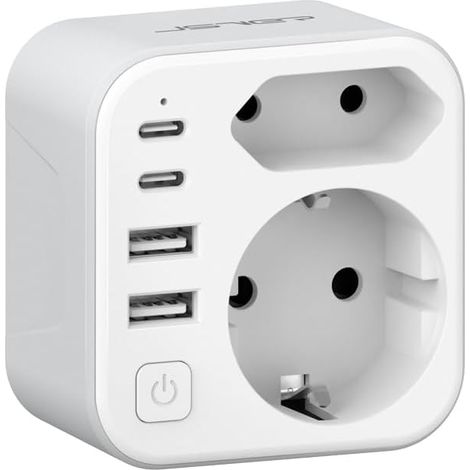 Adaptateur Prise USA,6 en 1 Adaptateur Voyage France vers USA Canada avec 2 USB A et 2 Type C(17W) et 2 Prise,Type B pour Canada Américaine Mexique Thailande Dominicaine(Blanc) (1/5)