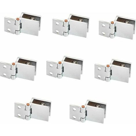 Set of 8 Glass Door Hinges - 5mm - 8mm - Adjustable - Single Clamp for Cabinet - Glass Door Hinges - Wall Mounting (1/5)